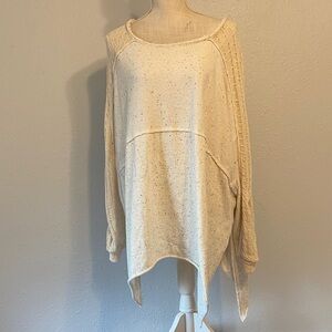 Free People Ivory Oatmeal My Girl Crochet Sleeve Oversize Tunic Sweater Size S